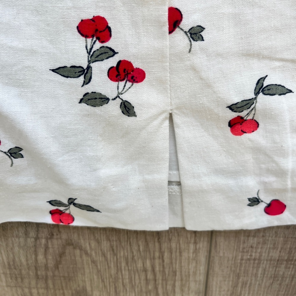 NWT GAP Linen Blwnd Cap Sleeve Mini Dress Back Zip Sz L CHERRIES off white $60 - Picture 5 of 12